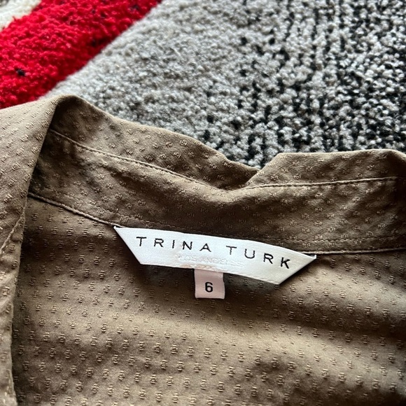 Trina Turk Olive Green Button Front Tie Waist Shirt Dress - Picture 2 of 3